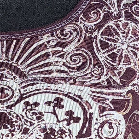 Zenergy Mauve Silver Foil Rhinestone Beaded 3/4 Sleeve Cotton Top Chico 3 US XL - Picture 8 of 16